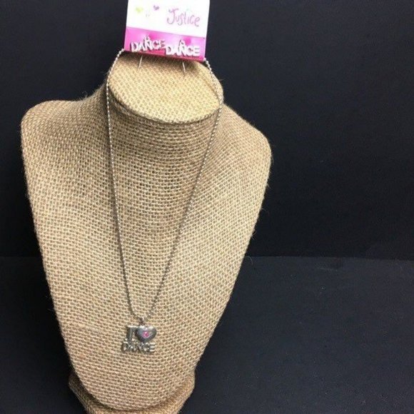 Justice Necklace Earrings I <3 DANCE Silver Ball Chain Pink Rhinestone Heart - Picture 2 of 6